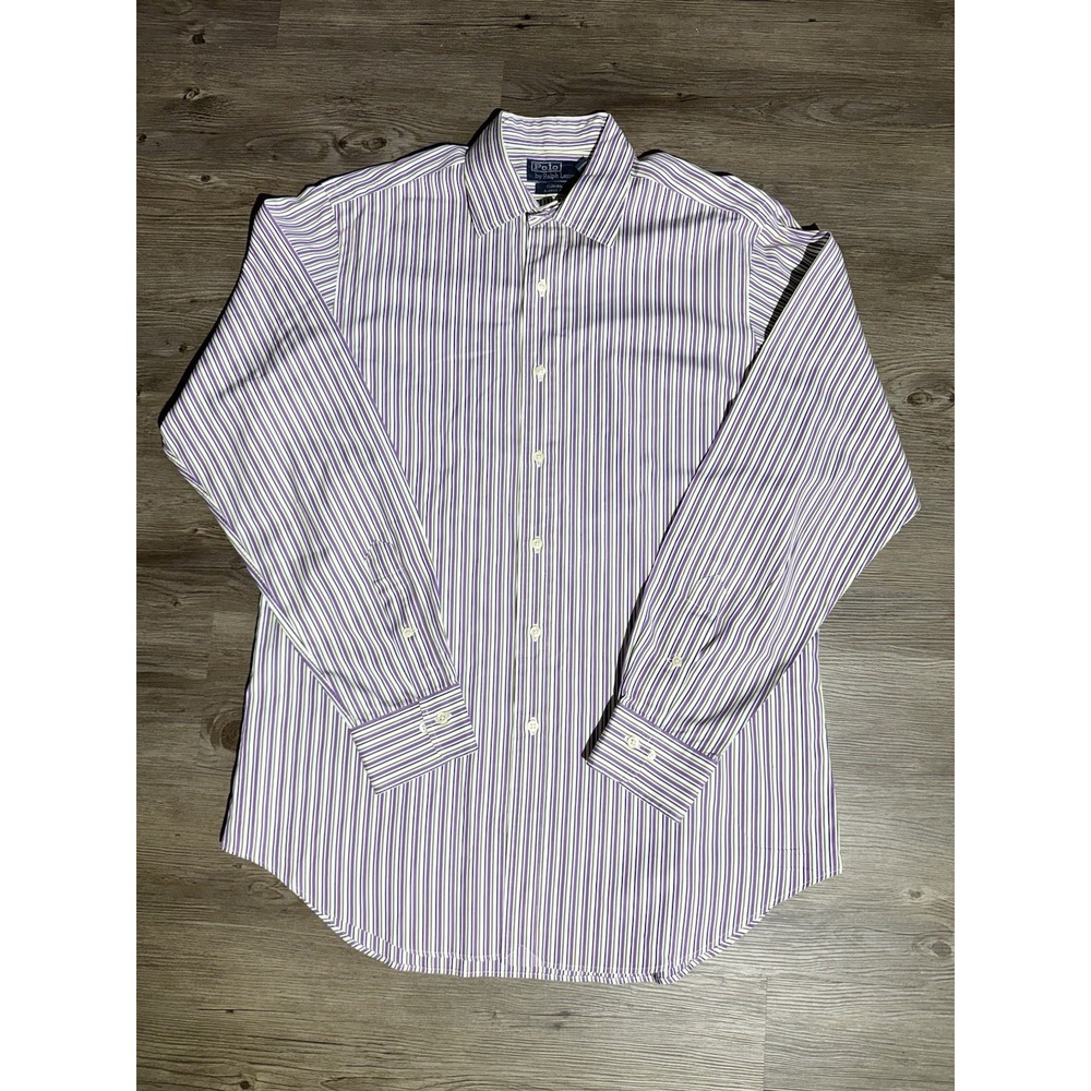 Polo Ralph Lauren 16 34/35 Men's Purple Green Stripe Button Front Dress Shirt